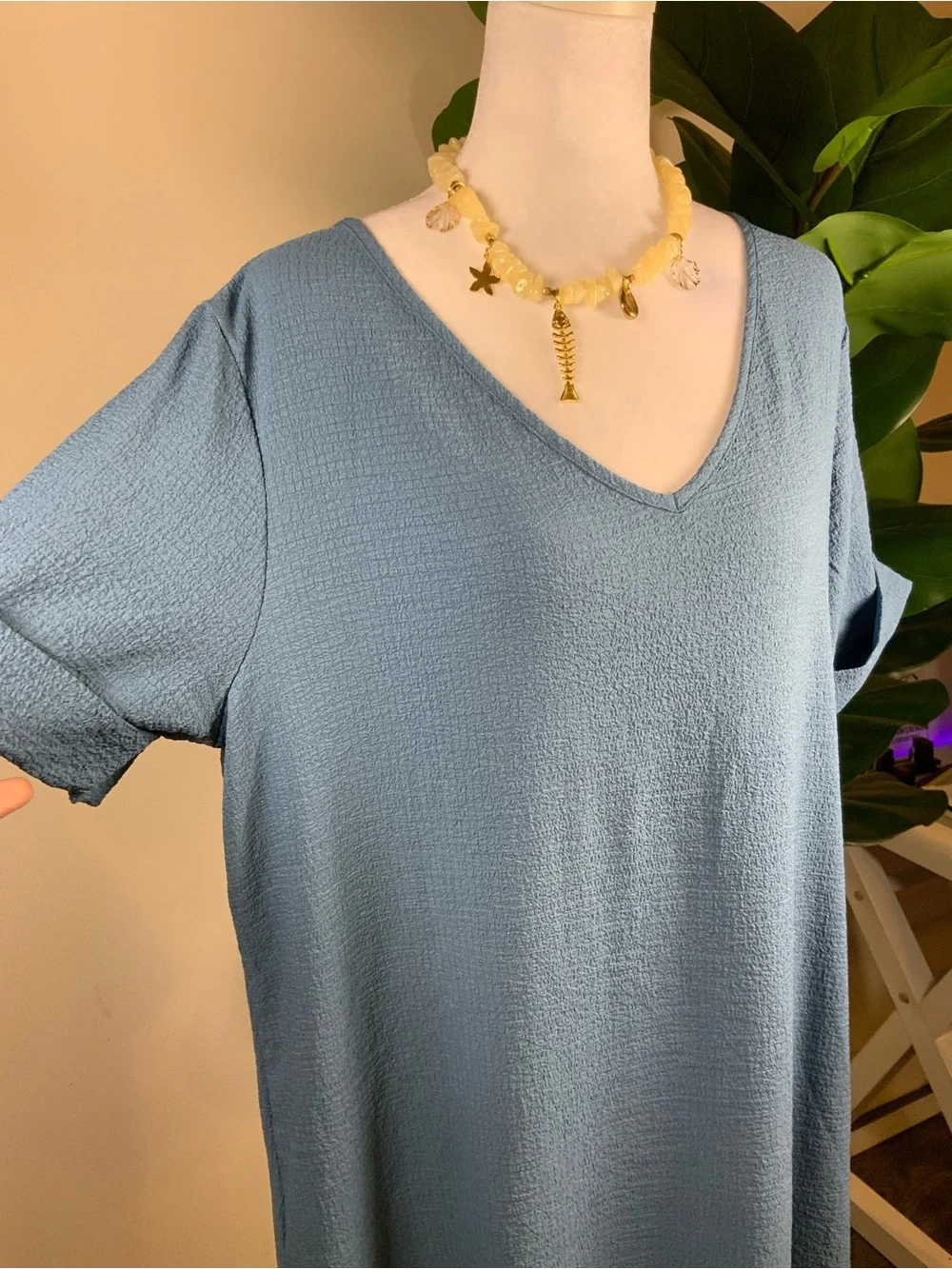 Light Blue V-Neck Midi Dress - Classic Casual